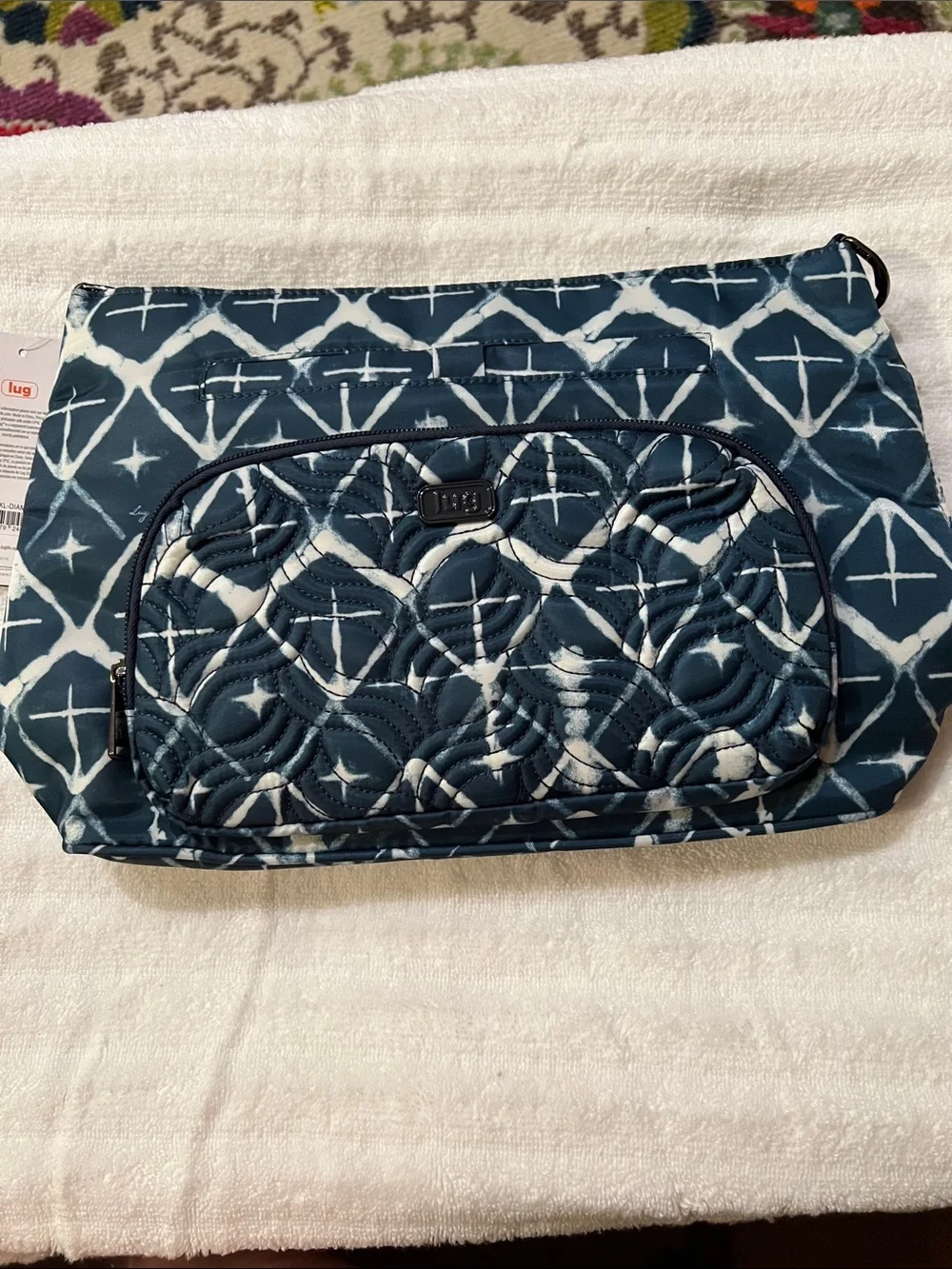 lug Navy Blue & White Quilted Crossbody Pouch